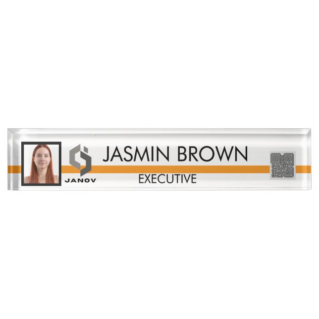 Name Badge Card & Custom QR Code Employee Desk Name Plate (Front)