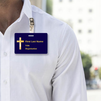 Name Badge with Christian Gold Cross 