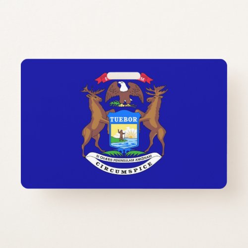 Name Badge with flag of Michigan State USA