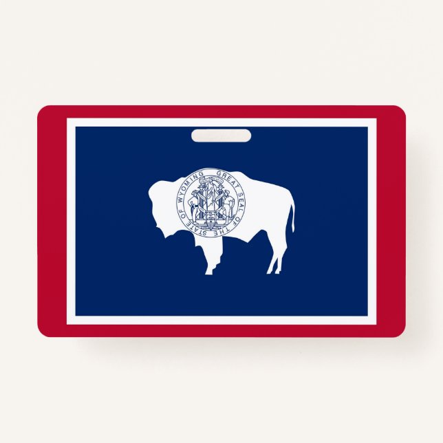 Name Badge with flag of Wyoming State, USA (Front)