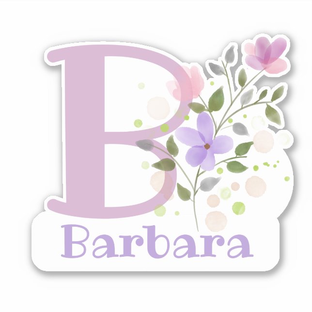 Name Barbara & Initial with Floral Design Sticker (Front)