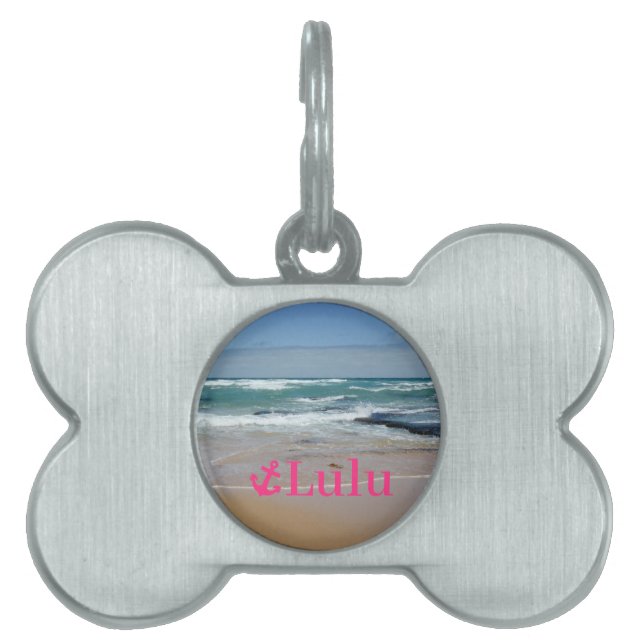 Name Beach Nautical Pink Anchor Pet Tag (Front)