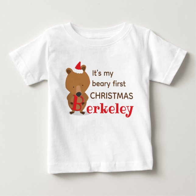 Name Bear 1st Christmas Baby T-Shirt (Front)
