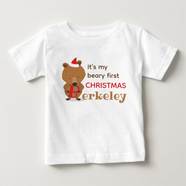 Name Bear First Christmas Baby T-Shirt (Front)