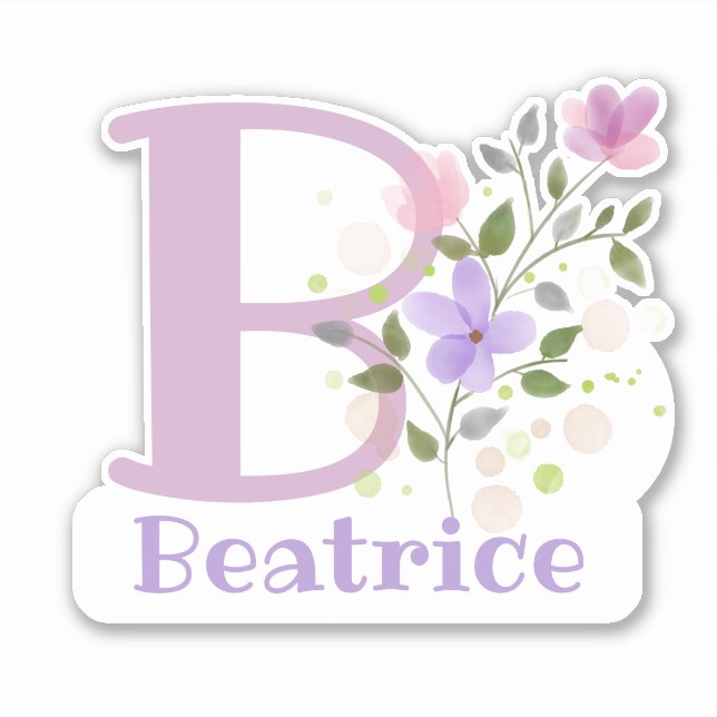 Name Beatrice & Initial with Floral Design Sticker (Front)