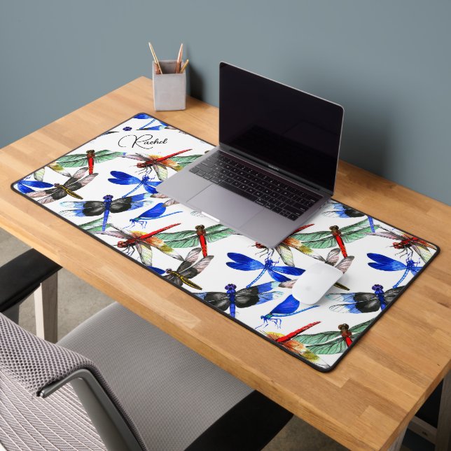 Name || Beautiful Watercolor Dragonfly Pattern  Desk Mat (Office 2)