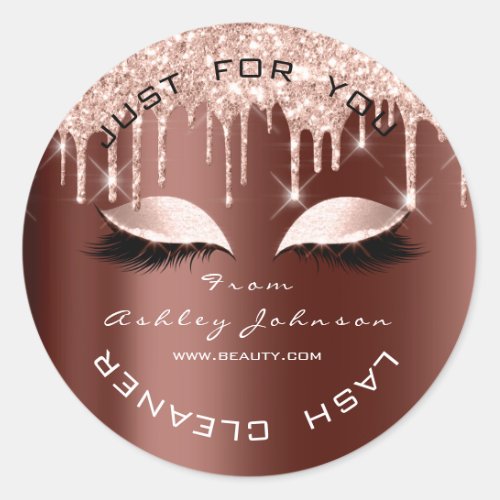 Name Beauty Lashes Drips Rose Brown Cleaner Classic Round Sticker