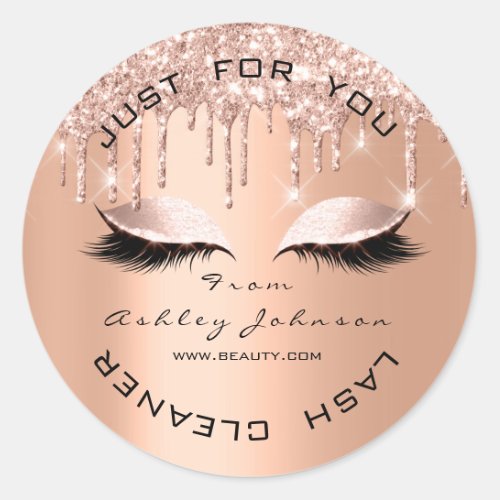 Name Beauty Lashes Drips Rose Gold Copper Cleaner Classic Round Sticker
