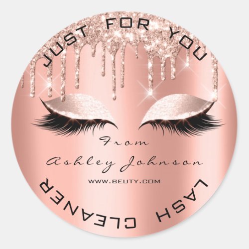 Name Beauty Lshes Drips Coral  Gold Lashes Cleaner Classic Round Sticker