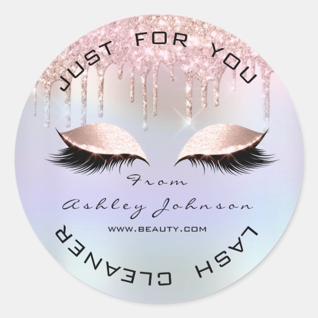 Name Beauty Lshes Drips Holograph Lashes Cleaner Classic Round Sticker (Front)