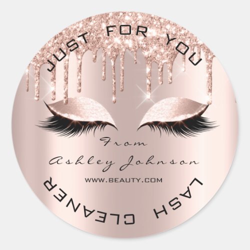Name Beauty Lshes Drips Pink Gold Lashes Cleaner Classic Round Sticker Name Beauty Lshes Drips Pink Gold Lashes Cleaner Classic Round Sticker