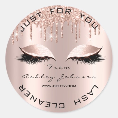 Name Beauty Lshes Drips Pink Gold Lashes Cleaner Classic Round Sticker