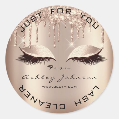 Name Beauty Lshes Drips Pink Gold Lashes Cleaner Classic Round Sticker