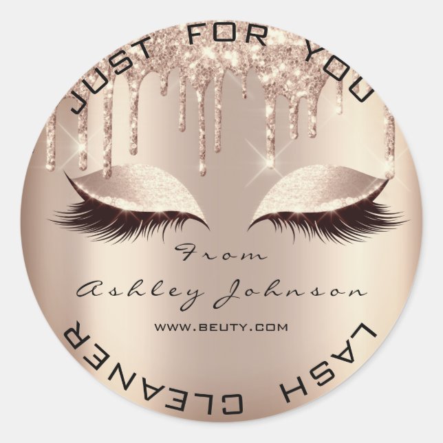 Name Beauty Lshes Drips Pink Gold Lashes Cleaner Classic Round Sticker (Front)