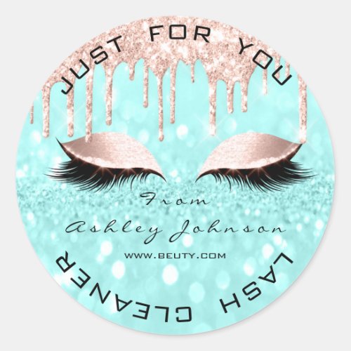 Name Beauty Lshes Drips Pink Gold Lashes Cleaner Classic Round Sticker