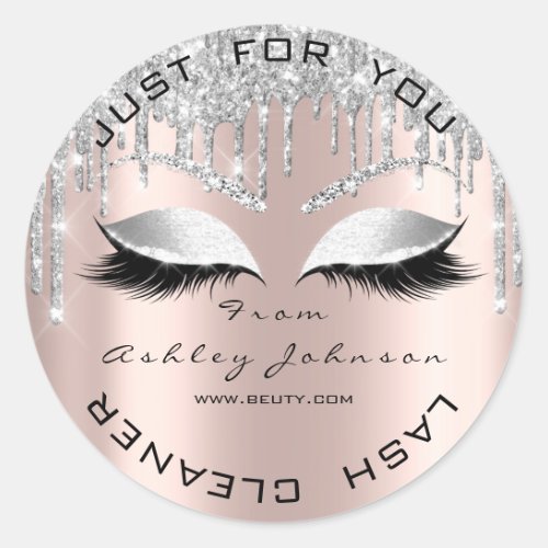 Name Beauty Lshes Drips Rose Gray Lashes Cleaner Classic Round Sticker