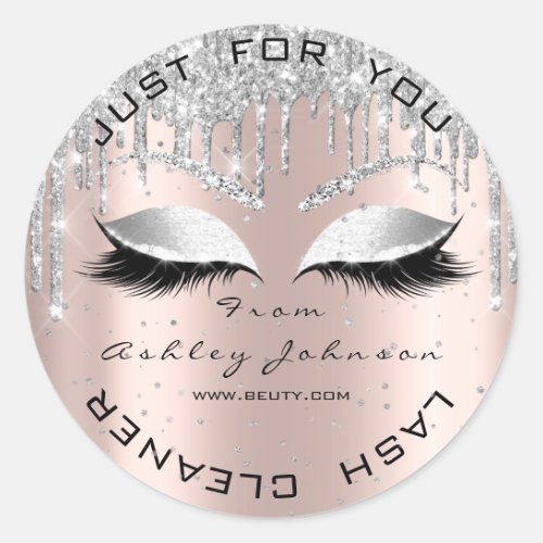 Name Beauty Lshes Drips Rose Gray Lashes Confetti Classic Round Sticker