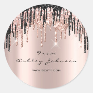 Name Beauty Rose Black Drips Web Thank You Classic Round Sticker