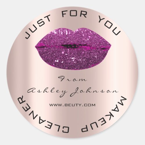 Name Beauty Rose  Drips Berry Lips Makeup Cleaner Classic Round Sticker