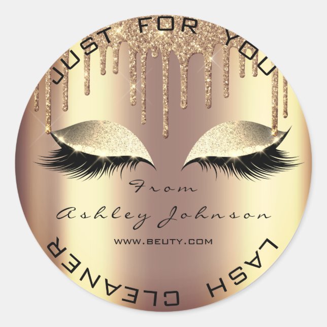 Name Beauty Salon Drips Honey Gold Lashes Cleaner Classic Round Sticker (Front)