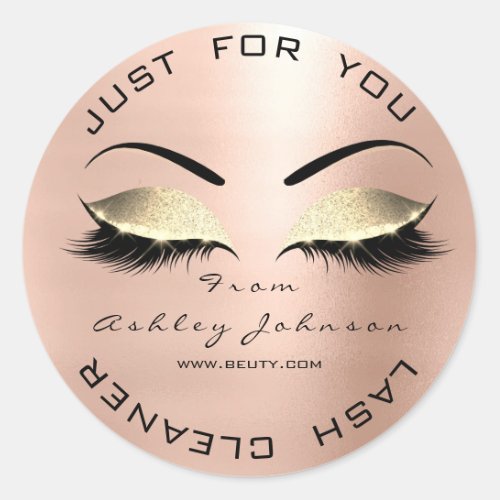 Name Beauty Salon Glitter Pink Gold Lash Cleaner Classic Round Sticker