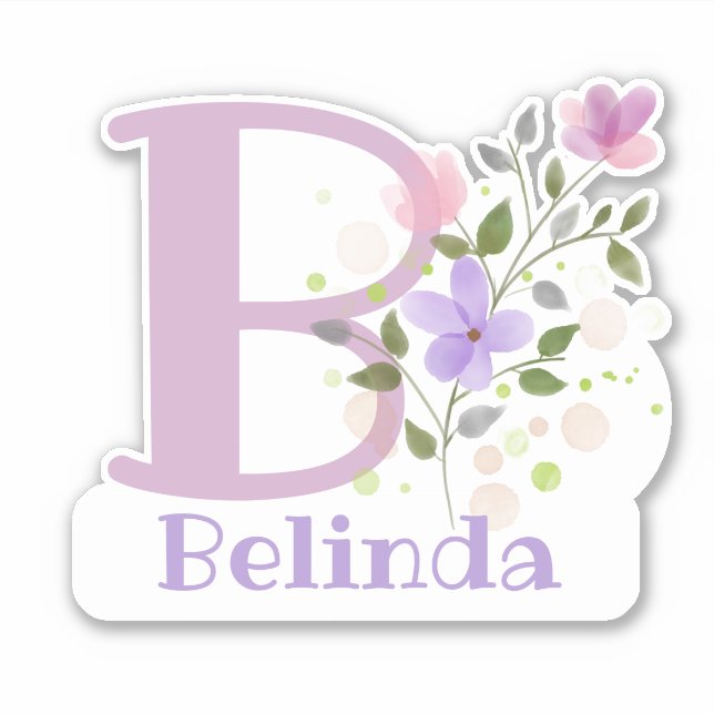 Name Belinda plus Initial with Floral Design Sticker (Front)