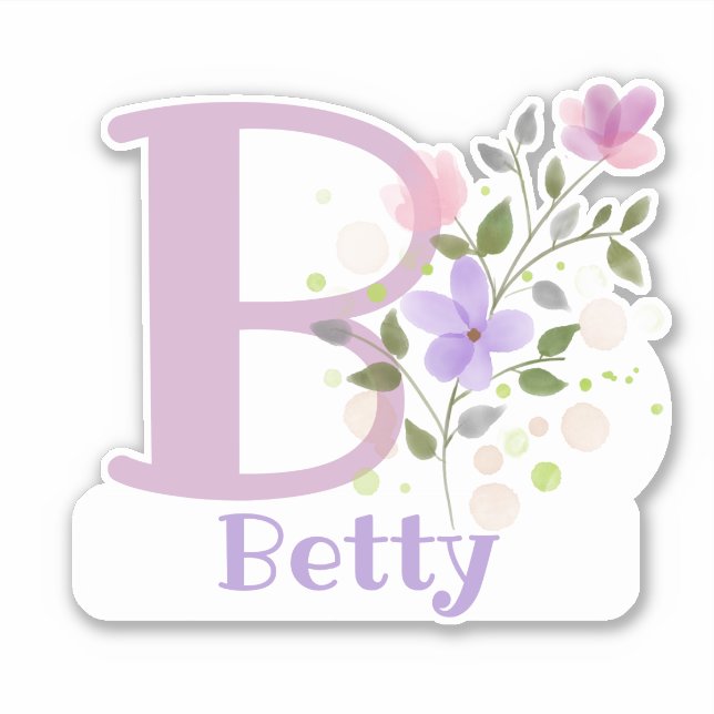 Name Betty & Initial with Floral Design Sticker (Front)