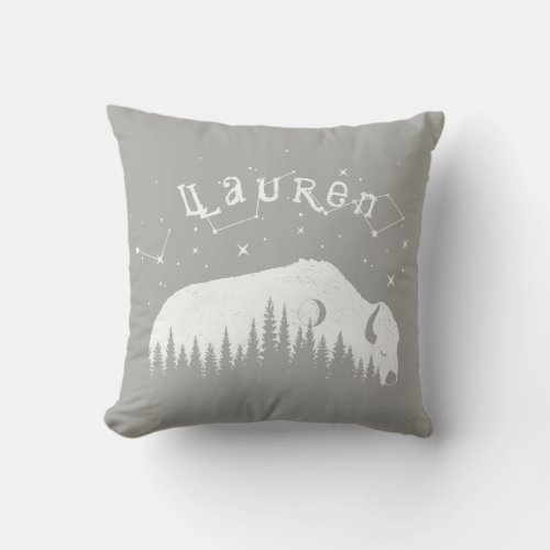 Name Bison Buffalo Gray White Stars Galaxy Moon Throw Pillow