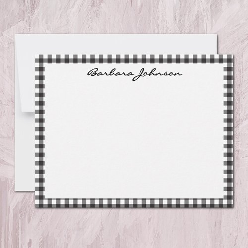Name || Black and White Buffalo Check Frame Note Card
