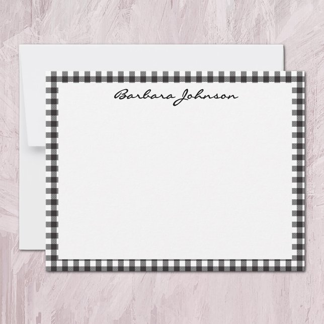 Name || Black and White Buffalo Check Frame Note Card (Creator Uploaded)
