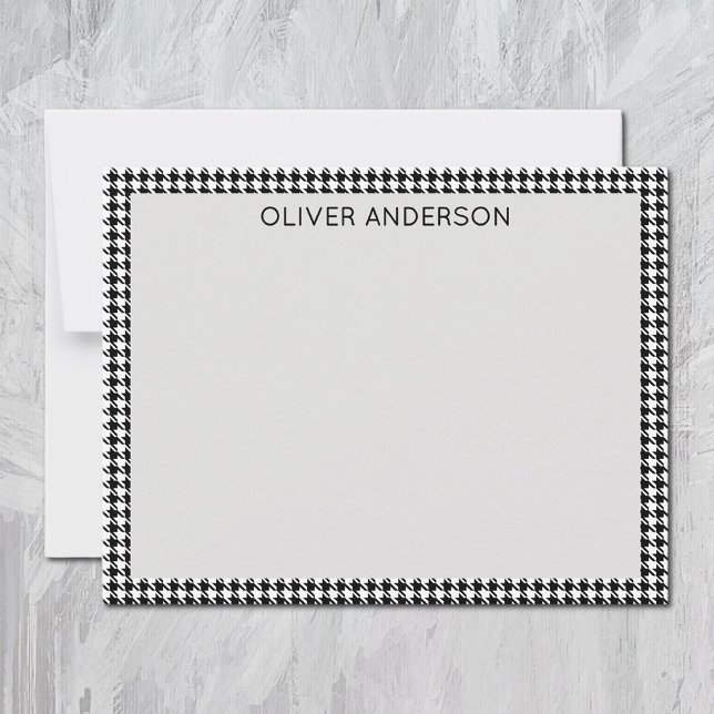 Name || Black and White Houndstooth Check Frame Note Card (Creator Uploaded)
