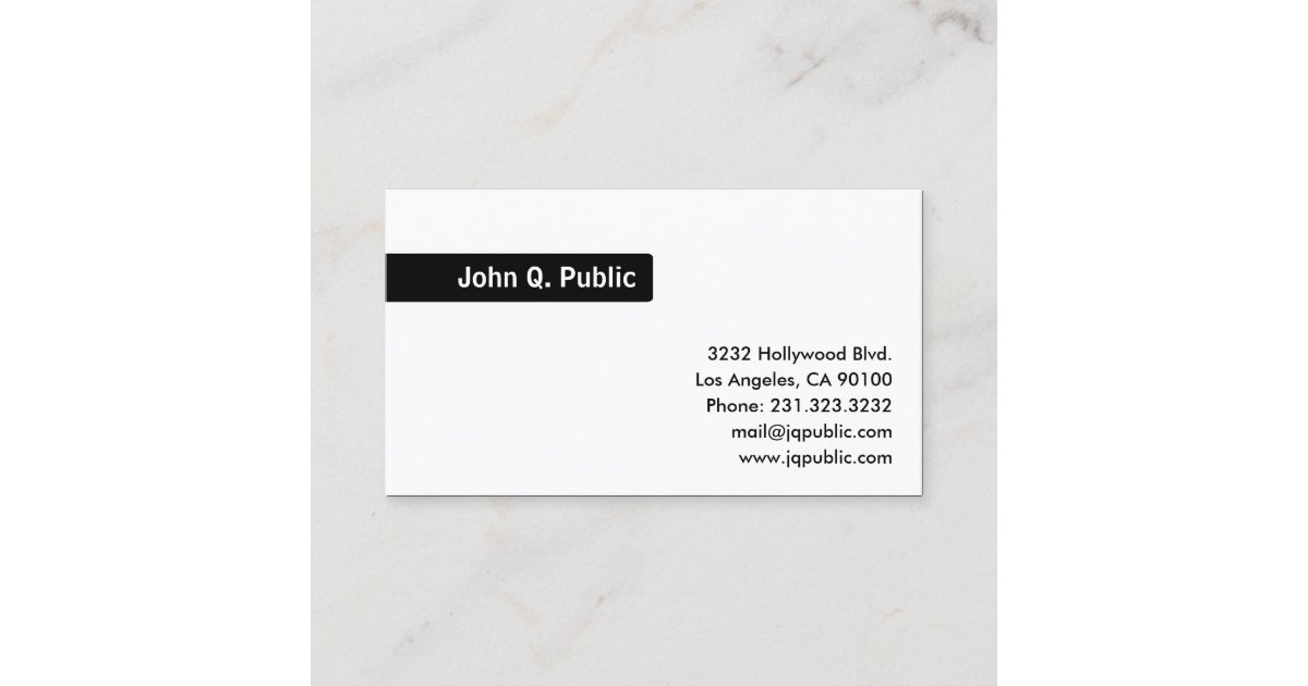 Name Black Background Plain White Business Card