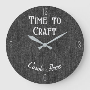 Name, Black Denim Print, Time to Craft Large Clock