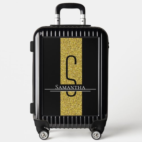 Name Black Gold Glitter Monogram Luggage