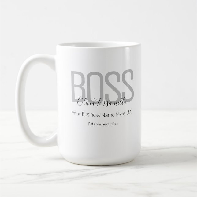 Name Black Gray Boss Coffee Mug (Left)