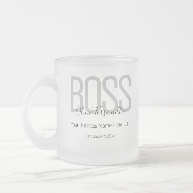 Name Black Gray Boss Frosted Glass Coffee Mug (Left)