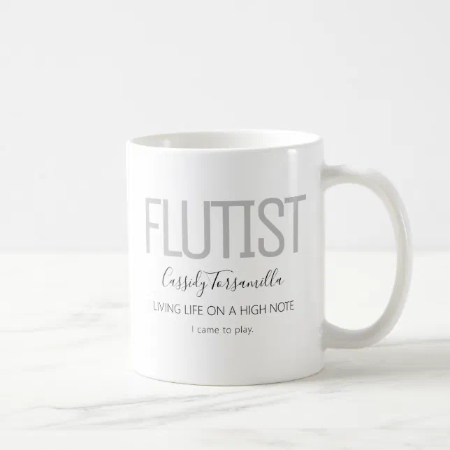 Name Black Gray Flute Player Flutist Coffee Mug Zazzle