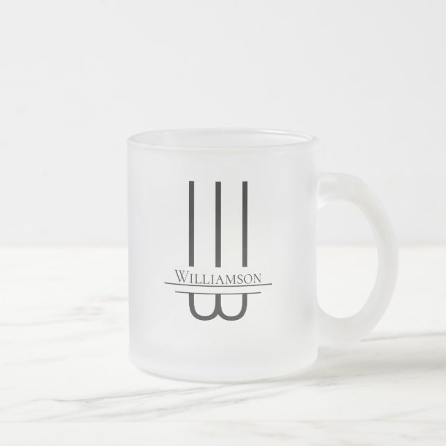 Name Black Monogram Frosted Glass Coffee Mug (Right)