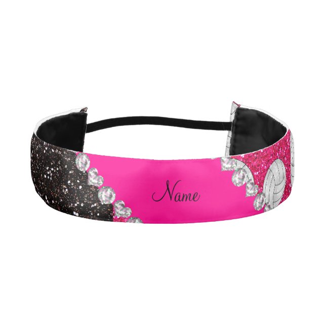 Name black neon hot pink glitter volleyballs athletic headband (Front)