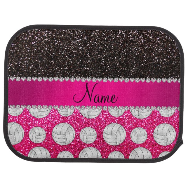 Name black neon hot pink glitter volleyballs car mat (Rear)
