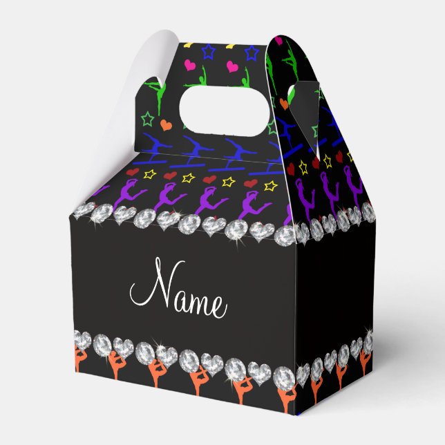 Name black rainbow gymnastics hearts stars favor boxes (Front Side)