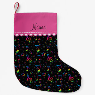 Name black rainbow music notes stars small christmas stocking