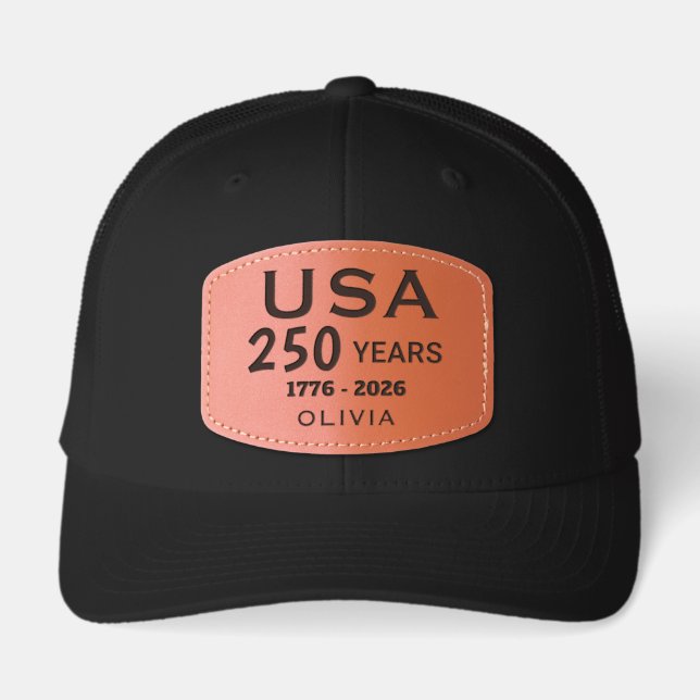 Name || Black USA 250 Years 1776-2026 Leather Patch Hat (Front)