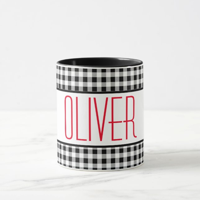 Name Black & White Buffalo Check 11oz Combo Coffee Mug (Center)