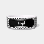 Name Black & White Diamond Pattern Pet Bowl<br><div class="desc">Feed your dog from this Name Black & White Diamond Pattern Pet Bowl. It features a geometric diamond pattern in striking black and white with your pet's name in white against a black square. Give your puppy a stylish looking bowl.</div>