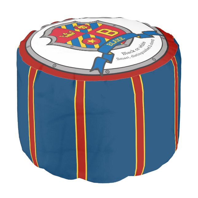 Name Blake letter B blue crest boys round pouf (Angled Front)