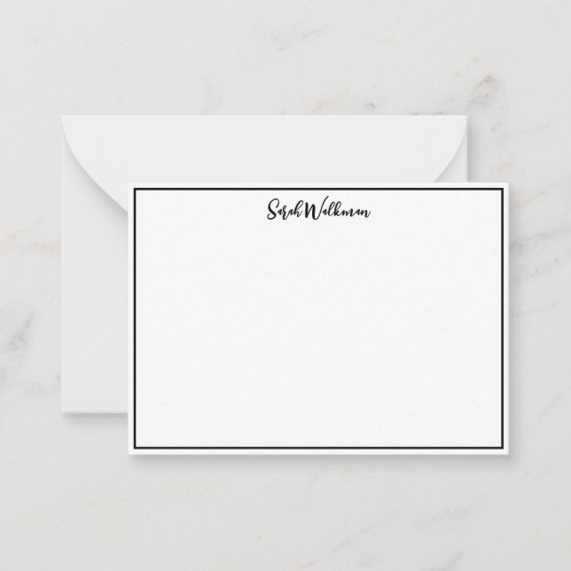 Name & Blank Black and white Minimalist Note Card (Front)