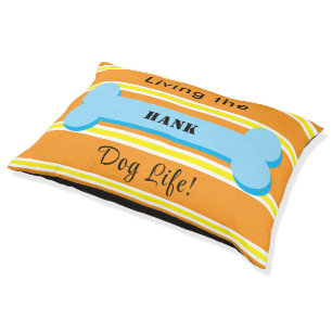 Name Blue Dog Bone Orange Yellow Stripes Pet Bed