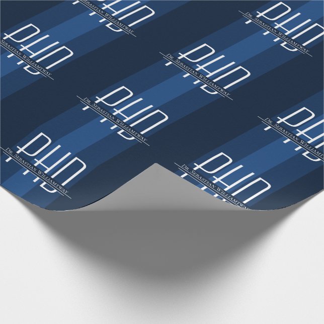 Name Blue Graduation PhD Wrapping Paper (Corner)