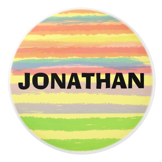 NAME Blue Orange Green Stripes  Ceramic Knob (Front)